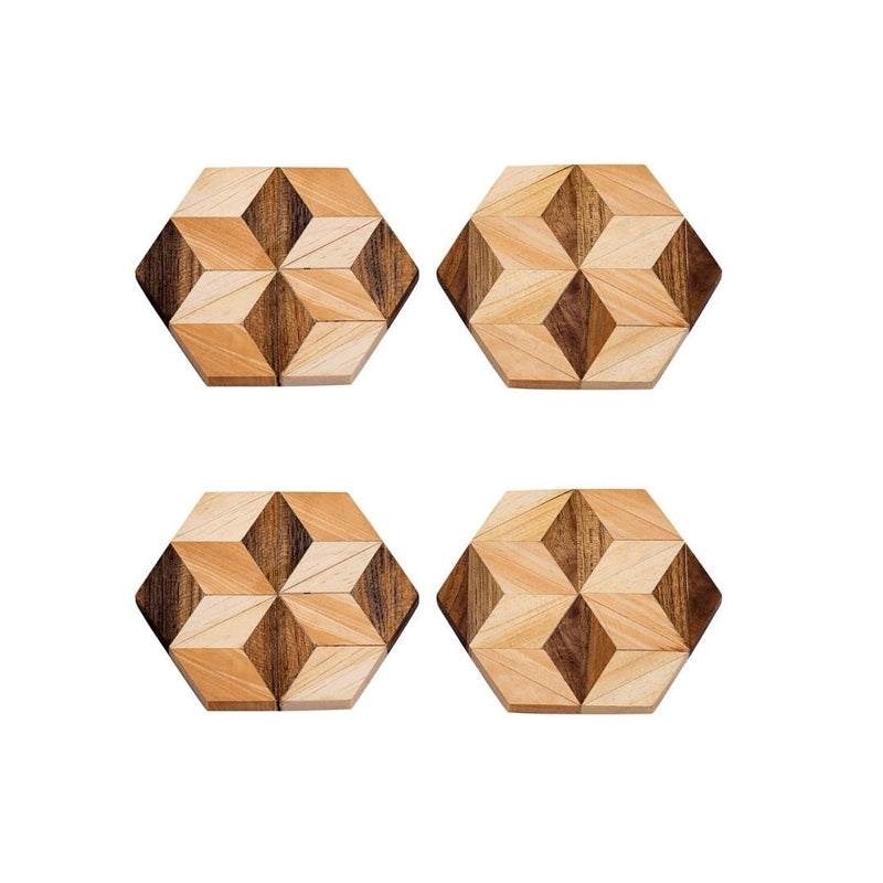 Rustic Hexagon Wood Coasters (Set of 2 or 4) - Handcrafted Natural Wooden Drink Mats for Coffee Table & Bar - Cherish Home