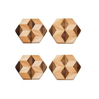 Rustic Hexagon Wood Coasters (Set of 2 or 4) - Handcrafted Natural Wooden Drink Mats for Coffee Table & Bar - Cherish Home