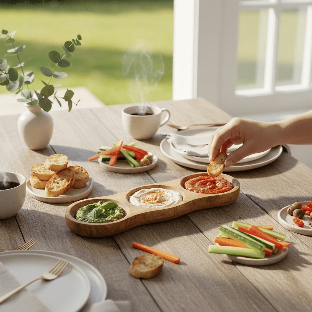 Rustic Mango Wood 3 - Section Dip Dish - Cherish Home