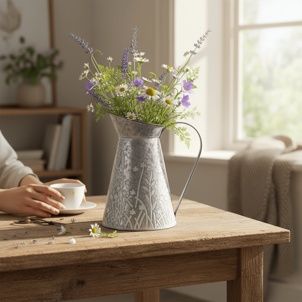 Rustic Zinc Meadow Decorative Jug 21cm - Cherish Home