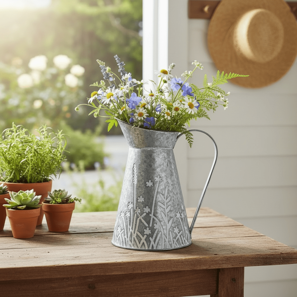 Rustic Zinc Meadow Decorative Jug 21cm - Cherish Home