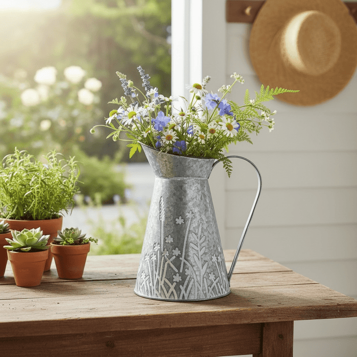 Rustic Zinc Meadow Decorative Jug 21cm - Cherish Home