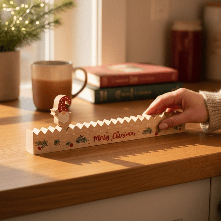 Santa Wooden Countdown Calendar Christmas Decoration - Reusable Advent Calendar for Holiday Home Decor - 39.5cm - Cherish Home