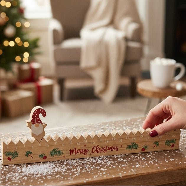 Santa Wooden Countdown Calendar Christmas Decoration - Reusable Advent Calendar for Holiday Home Decor - 39.5cm - Cherish Home