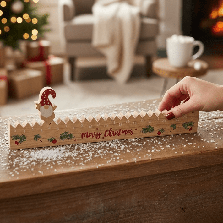 Santa Wooden Countdown Calendar Christmas Decoration - Reusable Advent Calendar for Holiday Home Decor - 39.5cm - Cherish Home