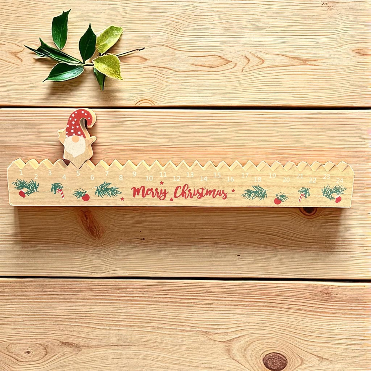 Santa Wooden Countdown Calendar Christmas Decoration - Reusable Advent Calendar for Holiday Home Decor - 39.5cm - Cherish Home