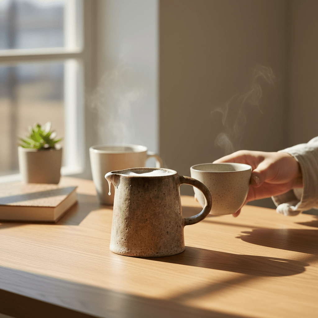 Scandi - inspired Decorative Small Jug Rustic Green and Brown reactive glaze 13cm - Cherish Home