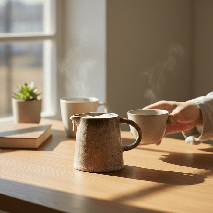 Scandi - inspired Decorative Small Jug Rustic Green and Brown reactive glaze 13cm - Cherish Home