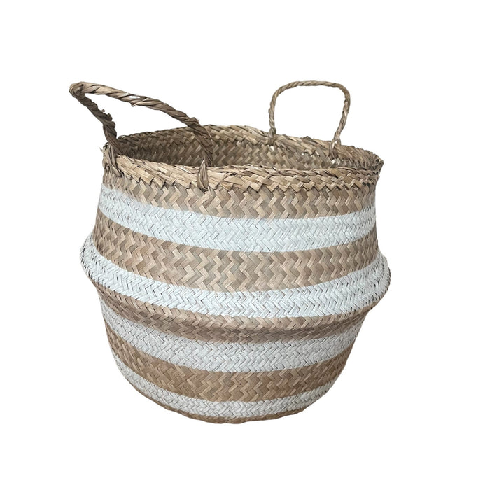 Seagrass White Stripe Storage Basket - Cherish Home