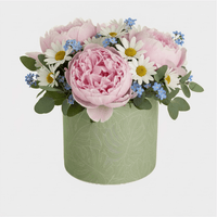 Set of 2 Green Ceramic Flower Pots 14cm Round Windowsill Plant Pot Floral Design - Cherish Home