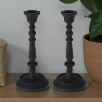 Set of 2 Matt Black Candlesticks Metal Candle Holder Tapper / Dinner Candle 19cm - Cherish Home