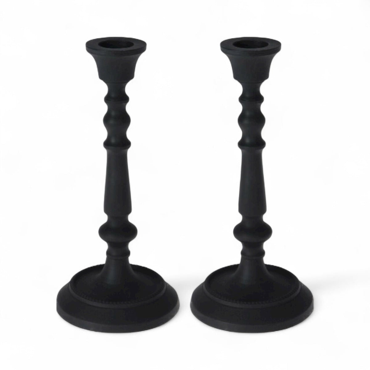 Set of 2 Matt Black Candlesticks Metal Candle Holder Tapper / Dinner Candle 19cm - Cherish Home