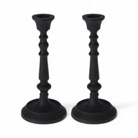 Set of 2 Matt Black Candlesticks Metal Candle Holder Tapper / Dinner Candle 19cm - Cherish Home