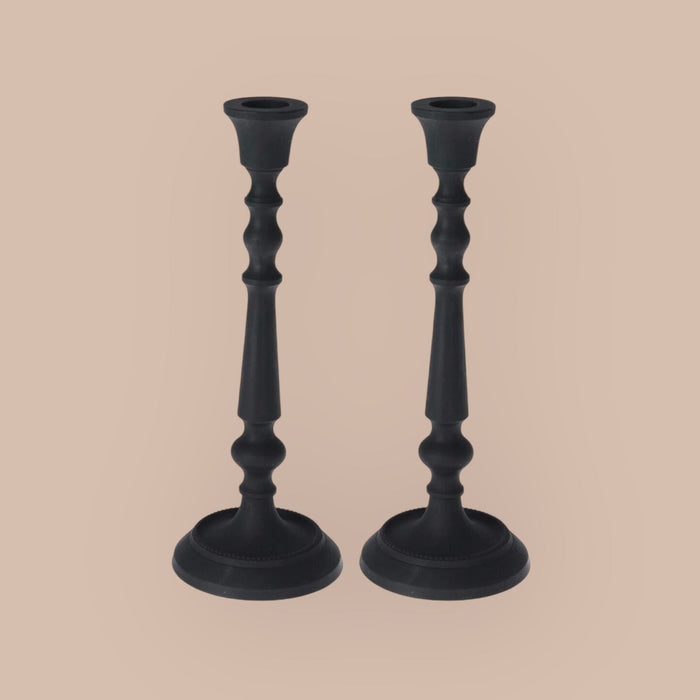 Set of 2 Matt Black Candlesticks Metal Candle Holder Tapper / Dinner Candle 23cm - Cherish Home