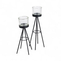 Set Of 2 Tealight Candle Sticks Black Metal Tripod Stand Candle Holder Display - Cherish Home