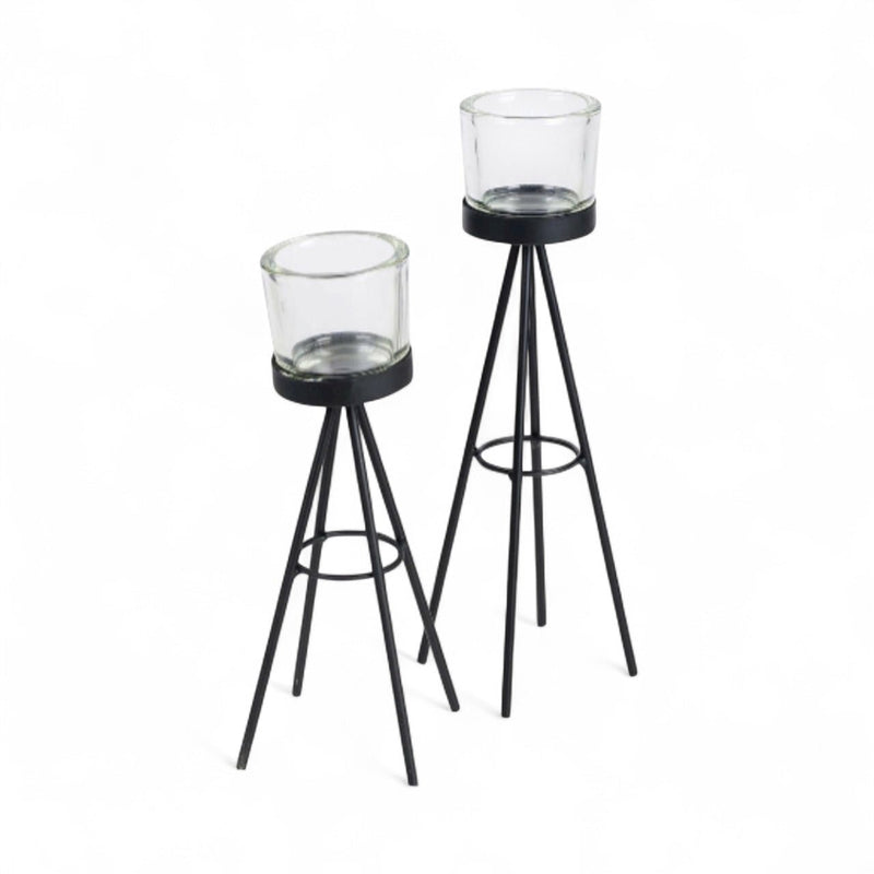 Set Of 2 Tealight Candle Sticks Black Metal Tripod Stand Candle Holder Display - Cherish Home