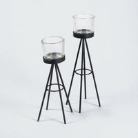 Set Of 2 Tealight Candle Sticks Black Metal Tripod Stand Candle Holder Display - Cherish Home