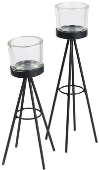 Set Of 2 Tealight Candle Sticks Black Metal Tripod Stand Candle Holder Display - Cherish Home