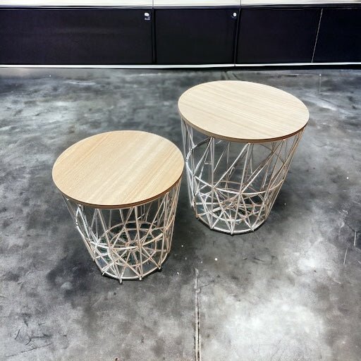 Set of 2 Wood Top Basket Side Tables - Cherish Home
