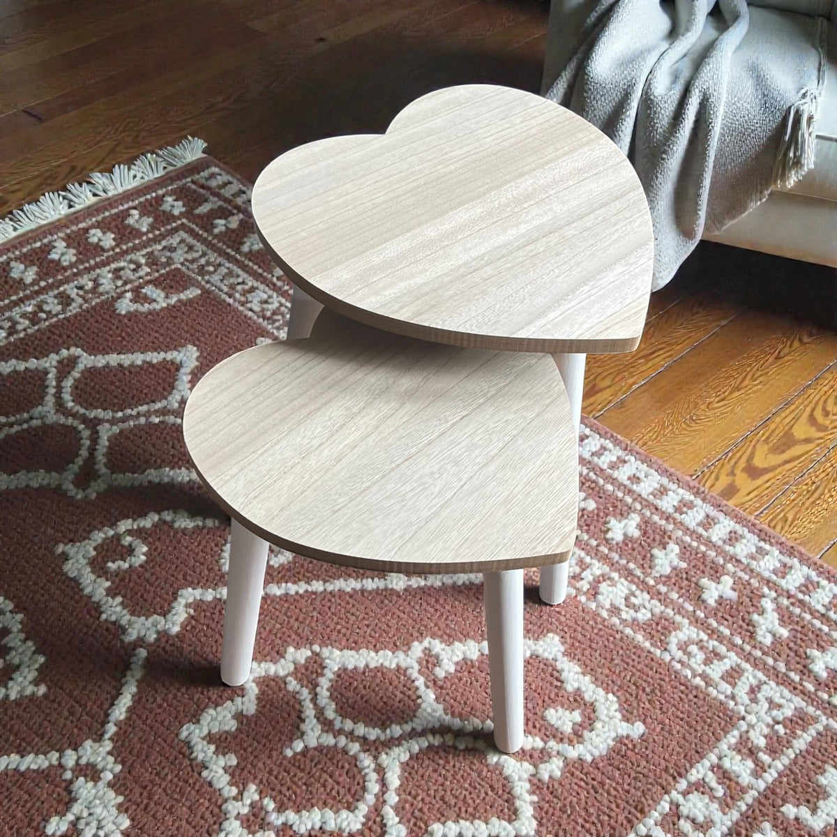 Set of 2 Wooden Heart Stools/Tables for Kids - Cherish Home