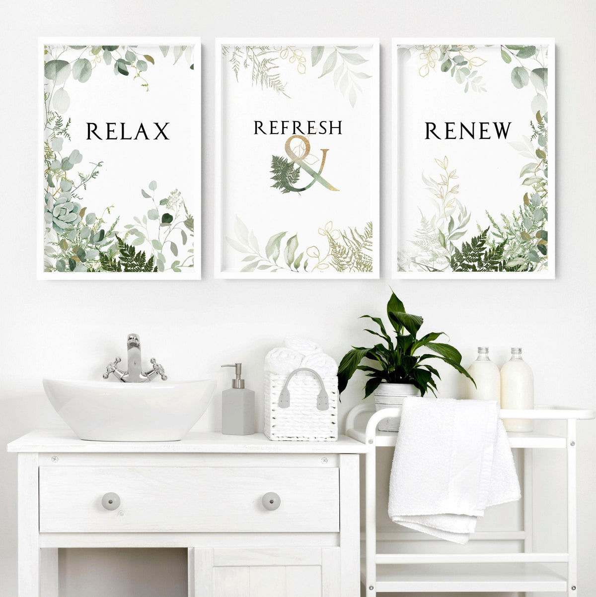 Set of 3 Framed Bathroom Art Prints - Aesthetic & Calming Wall Decor for Powder Rooms & Spas - Cherish Home