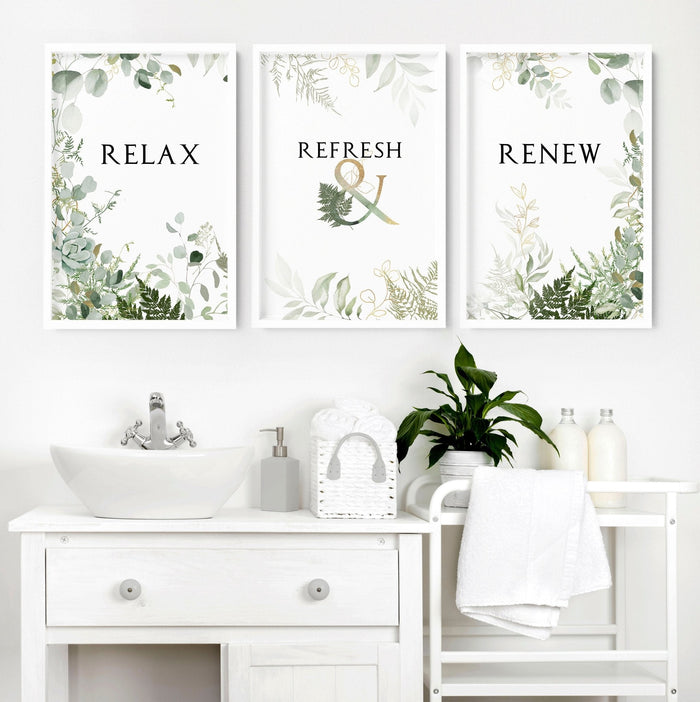 Set of 3 Framed Bathroom Art Prints - Aesthetic & Calming Wall Decor for Powder Rooms & Spas - Cherish Home