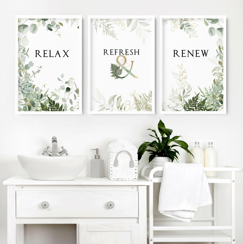 Set of 3 Framed Bathroom Art Prints - Aesthetic & Calming Wall Decor for Powder Rooms & Spas - Cherish Home