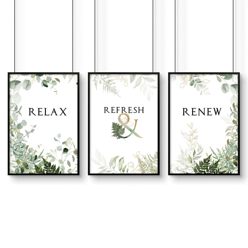 Set of 3 Framed Bathroom Art Prints - Aesthetic & Calming Wall Decor for Powder Rooms & Spas - Cherish Home