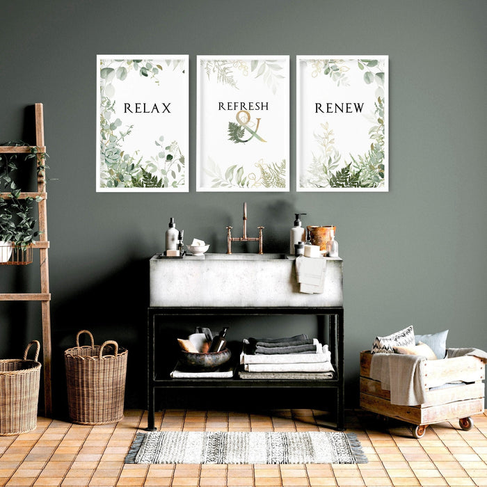Set of 3 Framed Bathroom Art Prints - Aesthetic & Calming Wall Decor for Powder Rooms & Spas - Cherish Home