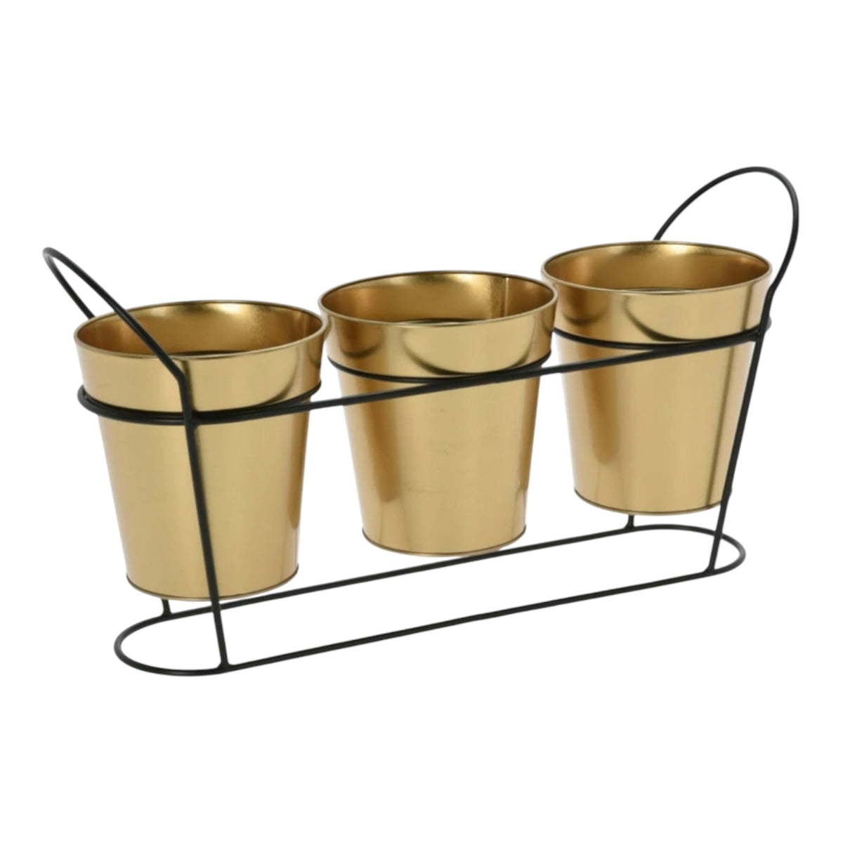 Set Of 3 Indoor Planters Stand Gold Plant Pots Set Of 3 Black Stand Home Plants - Cherish Home