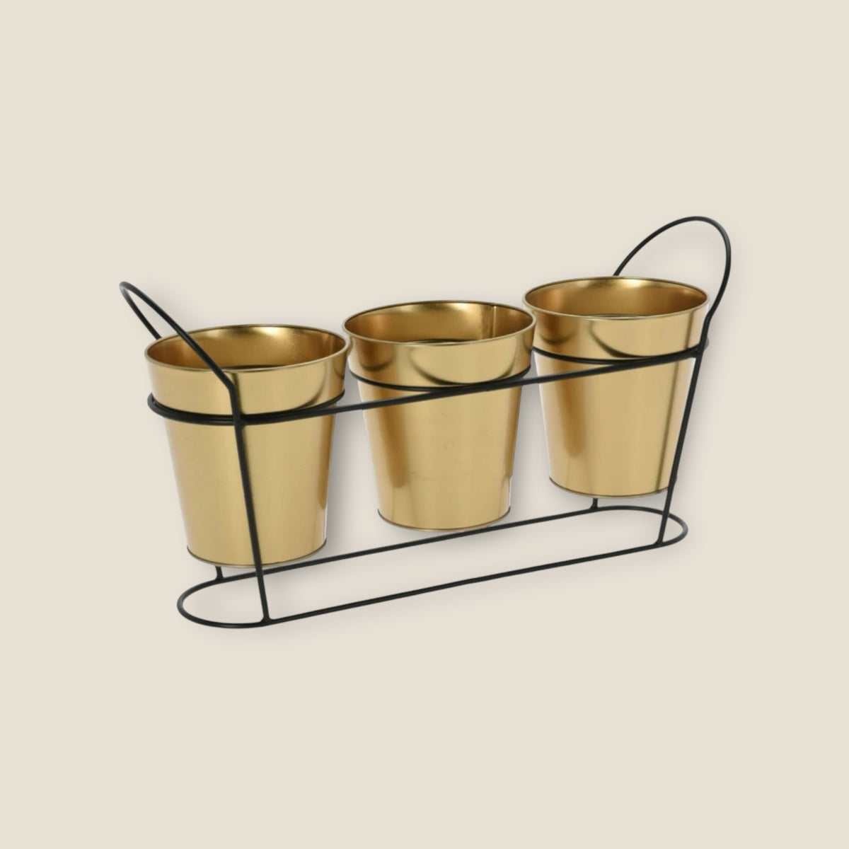 Set Of 3 Indoor Planters Stand Gold Plant Pots Set Of 3 Black Stand Home Plants - Cherish Home