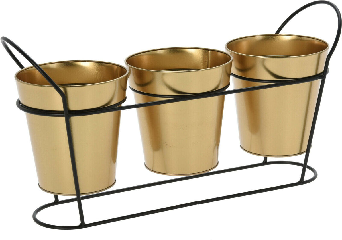 Set Of 3 Indoor Planters Stand Gold Plant Pots Set Of 3 Black Stand Home Plants - Cherish Home