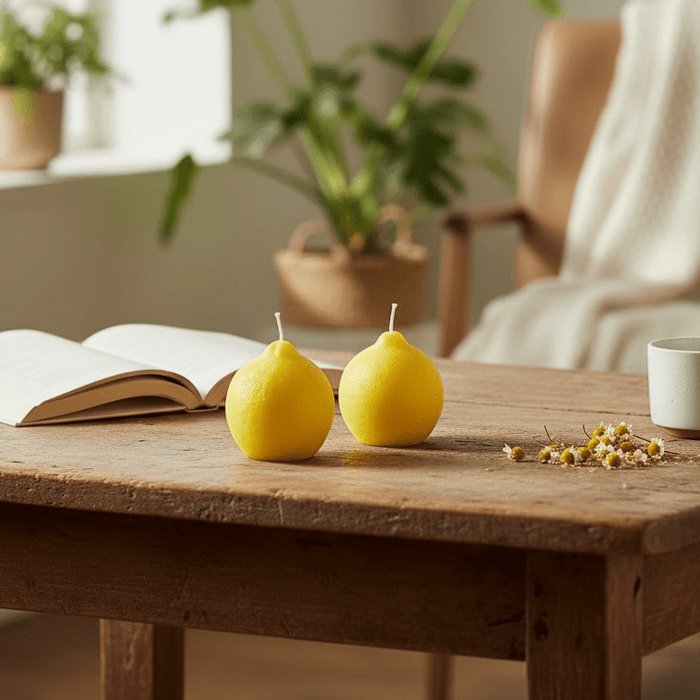Set of 3 Lemon Shaped Candles - Unscented Yellow Fruit Candles for Home Decor - Cherish Home