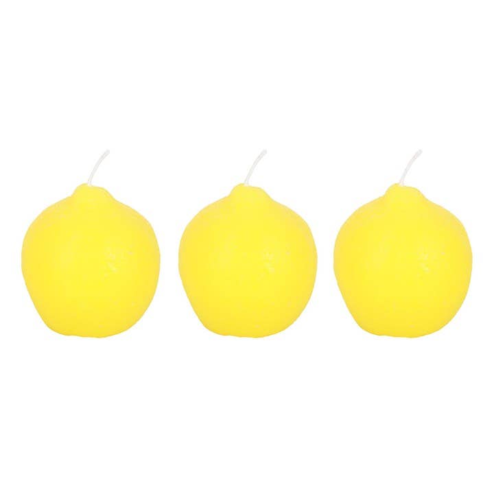Set of 3 Lemon Shaped Candles - Unscented Yellow Fruit Candles for Home Decor - Cherish Home