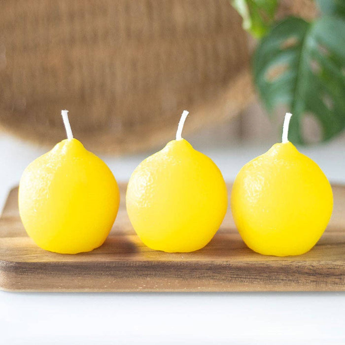 Set of 3 Lemon Shaped Candles - Unscented Yellow Fruit Candles for Home Decor - Cherish Home