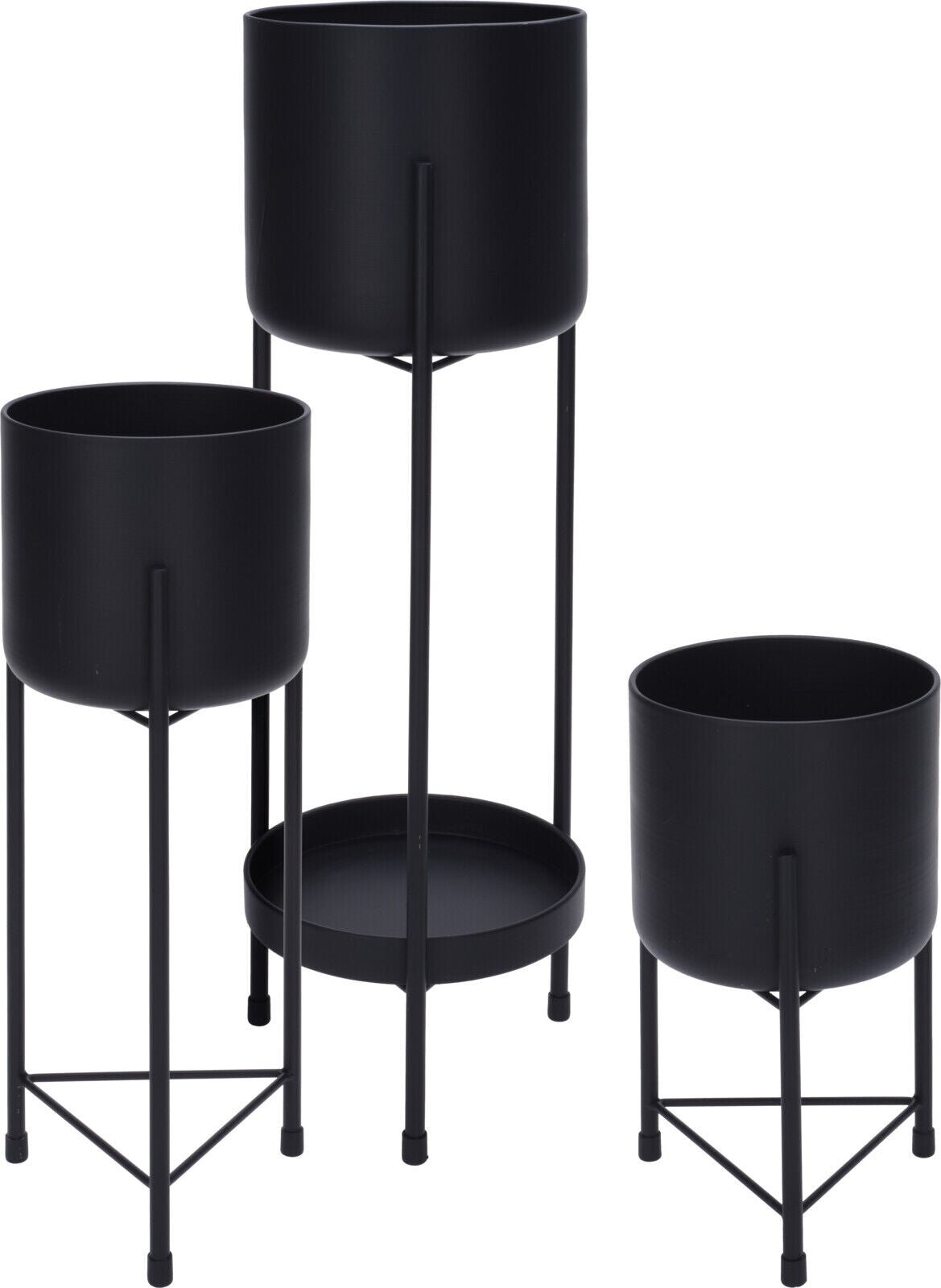 Set Of 3 Raised Flower Pots With Stand Black Metal Plant Pots Decorative Planter - Cherish Home