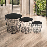 Set Of 3 Side Tables Nesting Coffee Tables Black With Black Glass Top - Cherish Home