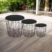 Set Of 3 Side Tables Nesting Coffee Tables Black With Black Glass Top - Cherish Home