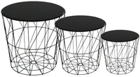 Set Of 3 Side Tables Nesting Coffee Tables Black With Black Glass Top - Cherish Home