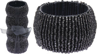 Set of 4 Dark Grey Napkin Rings Metal With Beads Serviette Rings Generous Size - Cherish Home