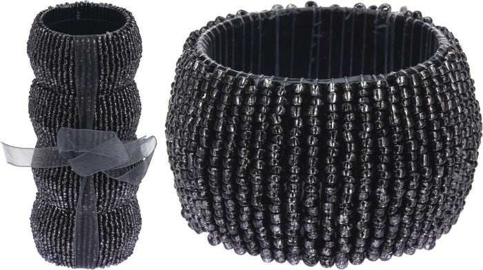 Set of 4 Dark Grey Napkin Rings Metal With Beads Serviette Rings Generous Size - Cherish Home