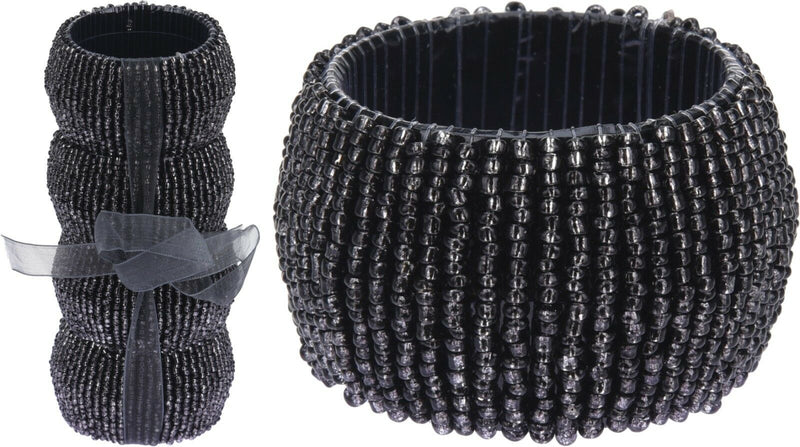 Set of 4 Dark Grey Napkin Rings Metal With Beads Serviette Rings Generous Size - Cherish Home