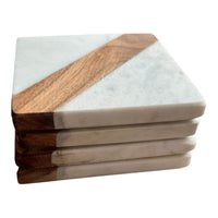 Set of 4 Mango Wood & Marble Coasters - Cherish Home