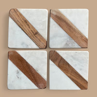 Set of 4 Mango Wood & Marble Coasters - Cherish Home