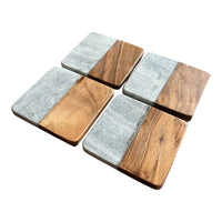 Set of 4 Mango Wood & Marble Coasters - Cherish Home