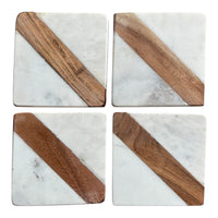 Set of 4 Mango Wood & Marble Coasters - Cherish Home