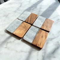 Set of 4 Mango Wood & Marble Coasters - Cherish Home