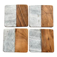 Set of 4 Mango Wood & Marble Coasters - Cherish Home