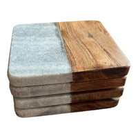 Set of 4 Mango Wood & Marble Coasters - Cherish Home