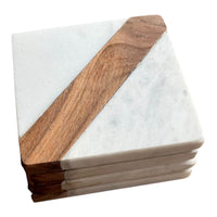 Set of 4 Mango Wood & Marble Coasters - Cherish Home